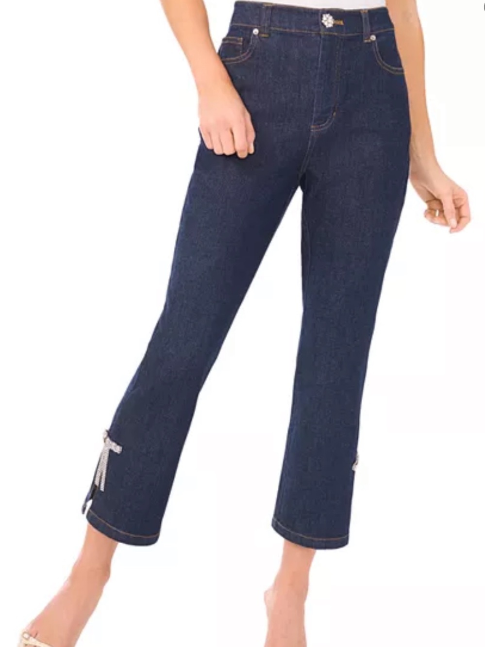 CeCe Cropped Flare Bow Detail Jeans in Indigo Night size 6